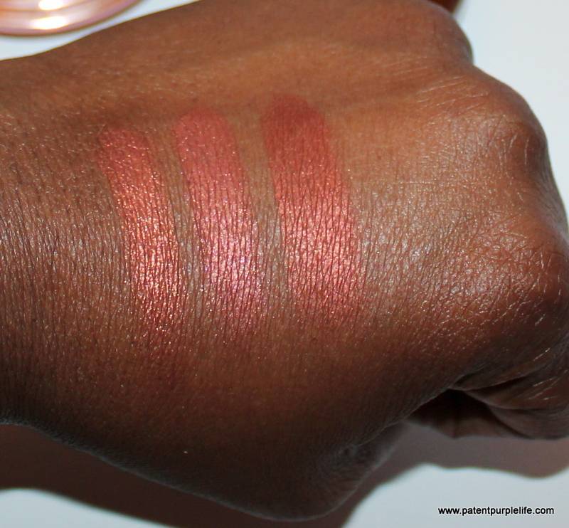Becca Burnished Copper, Tom Ford Savage and Fashion Fair Golden Sunset Swatches WoC